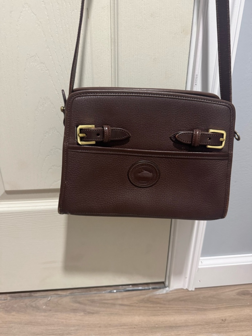 Dooney & Bourke Dark Brown Leather Messenger with Gold Hardware